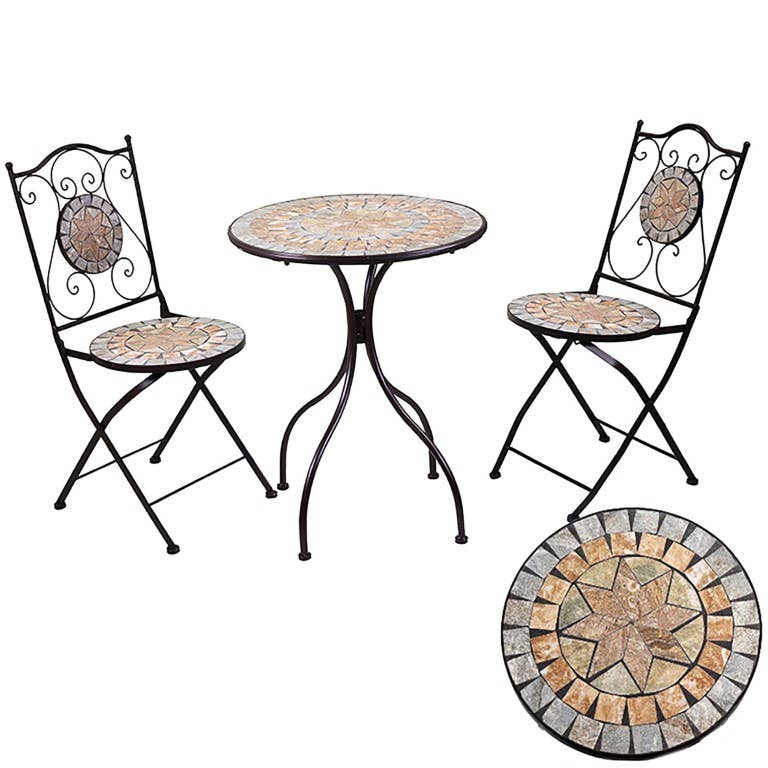 Multicolor Urbino Round Metal Mosaic Table with 2 Chairs CMø60h75 for wholesale on Faire3