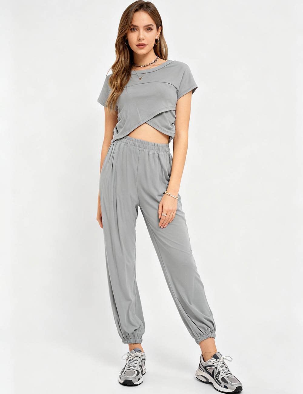 Sweetkama - Wholesale Lounge Set - Women's - Ladies Solid Color Crop Top and Pants Set SKST37947