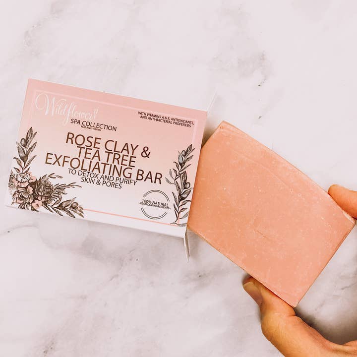 Barra Exfoliante de Argila Rosa e Árvore do Chá de Marca Própria por atacado de Wildflower Beauty by Jessica LLC