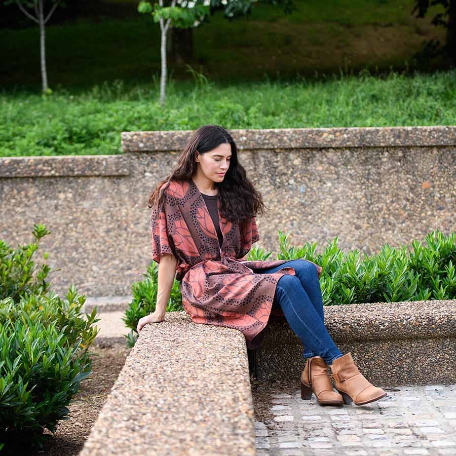 Ichcha – Kimono - Mulher por atacado – Kimono/Robe Lounge com Estampa de Folha Roxa – Mia6