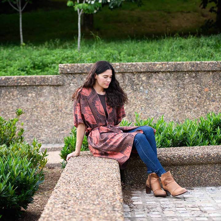 Ichcha – Kimono - Mulher por atacado – Kimono/Robe Lounge com Estampa de Folha Roxa – Mia6