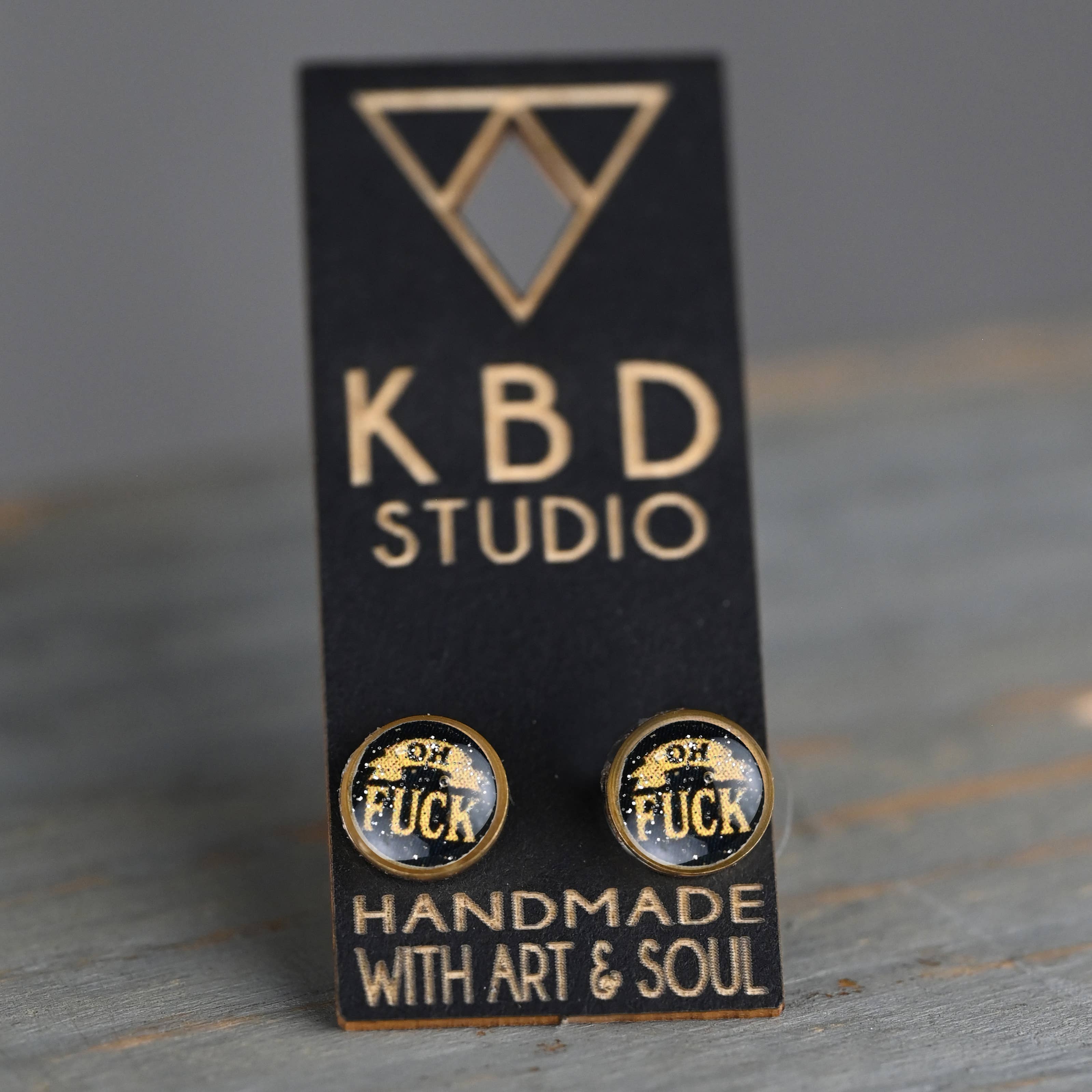 KBD Studio - Wholesale Stud/Post Earrings - Tiny Picture Studs (Gothic Font Fuck)7