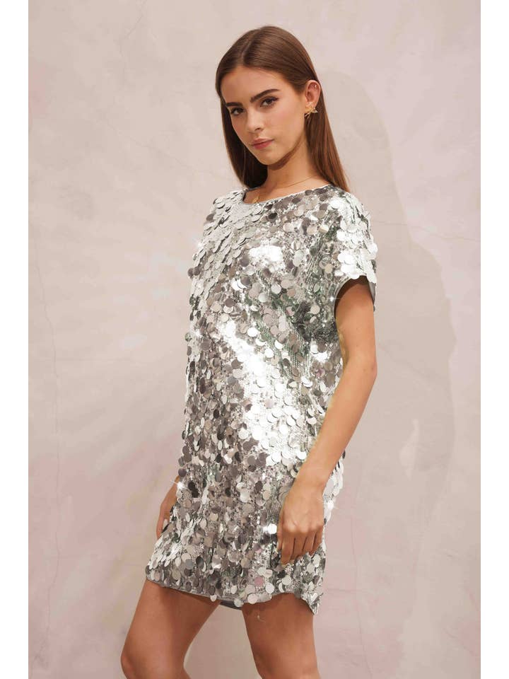 Endless Blu - Wholesale Dress – Women's - SD3850 Sequins Crew Neck Short sleeve Dress10