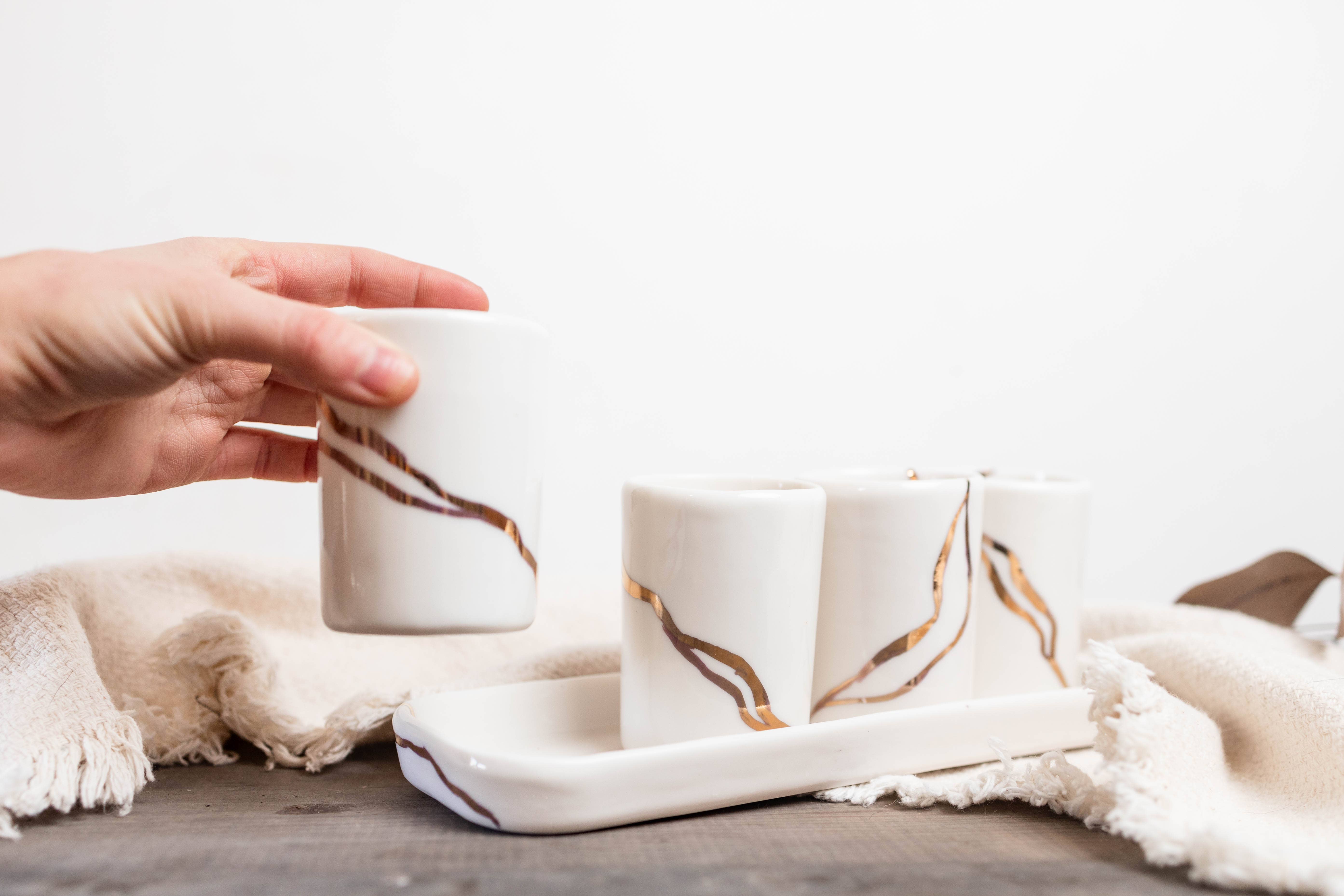 Niik Creative Co. - Wholesale Theekopje - Gold River whisky/espressoset handgemaakt porselein7