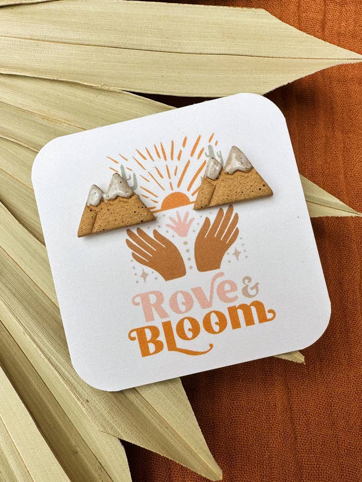 Ceramic snow capped mountain stud back earrings for wholesale by Rove & Bloom