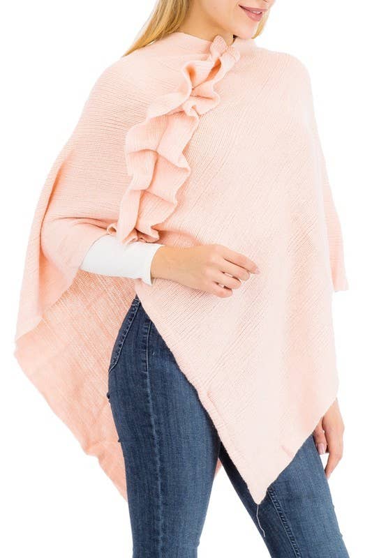 Cap Zone - Vente Poncho – femme - Poncho à coupe en V simpliste à volants1