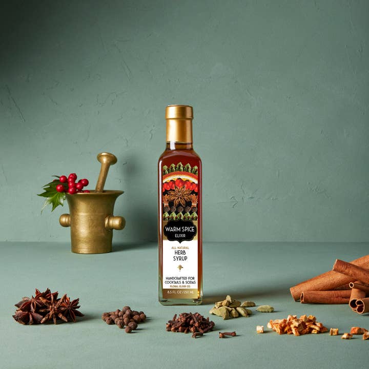 NEW! Warm Spice Elixir All Natural Cocktail & Soda Syrup. for wholesale by Floral Elixir Co.