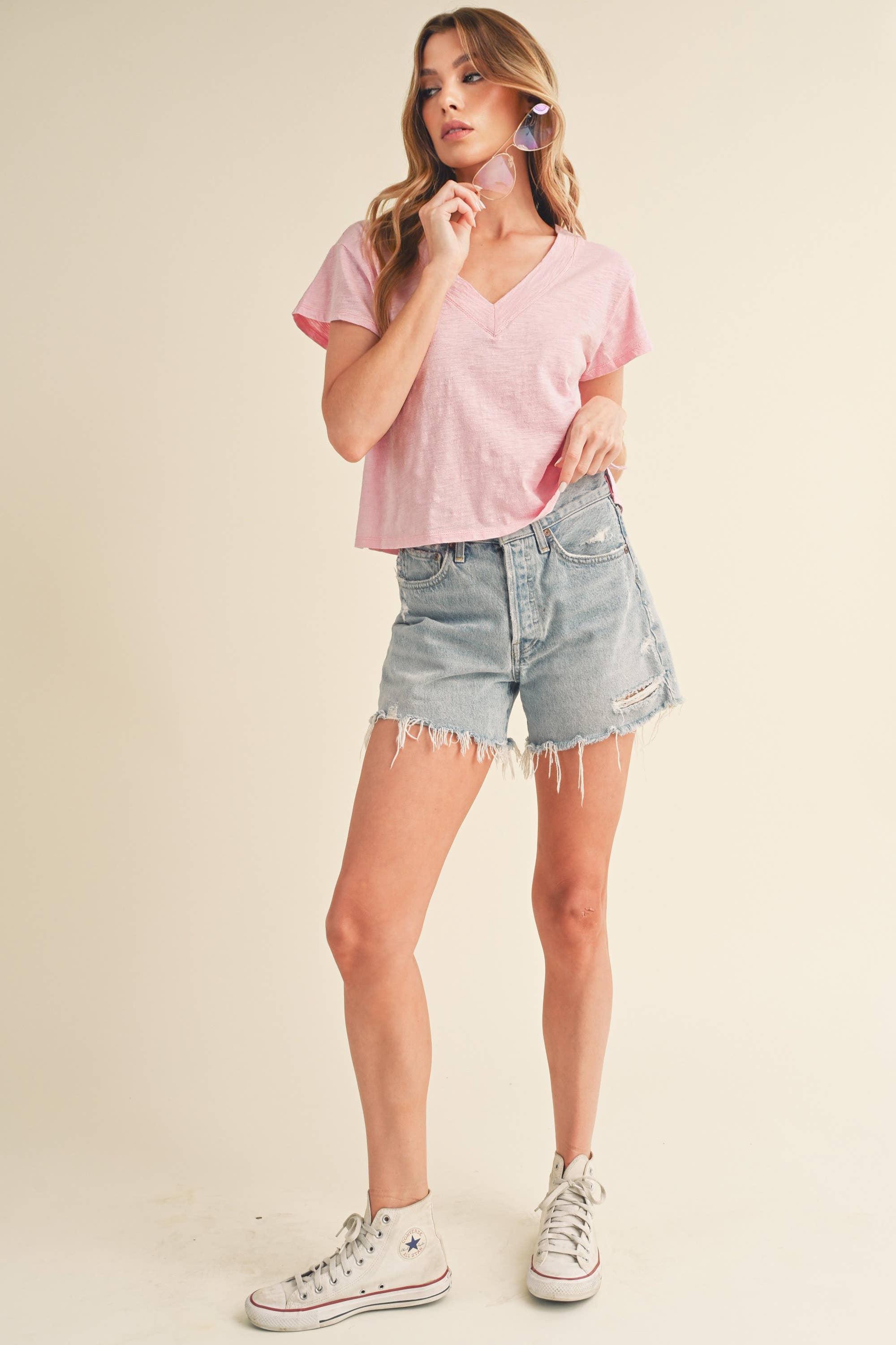 AEMI + CO - Wholesale T-Shirt - Women's - 8281DK Til V-Neck Baby Top22