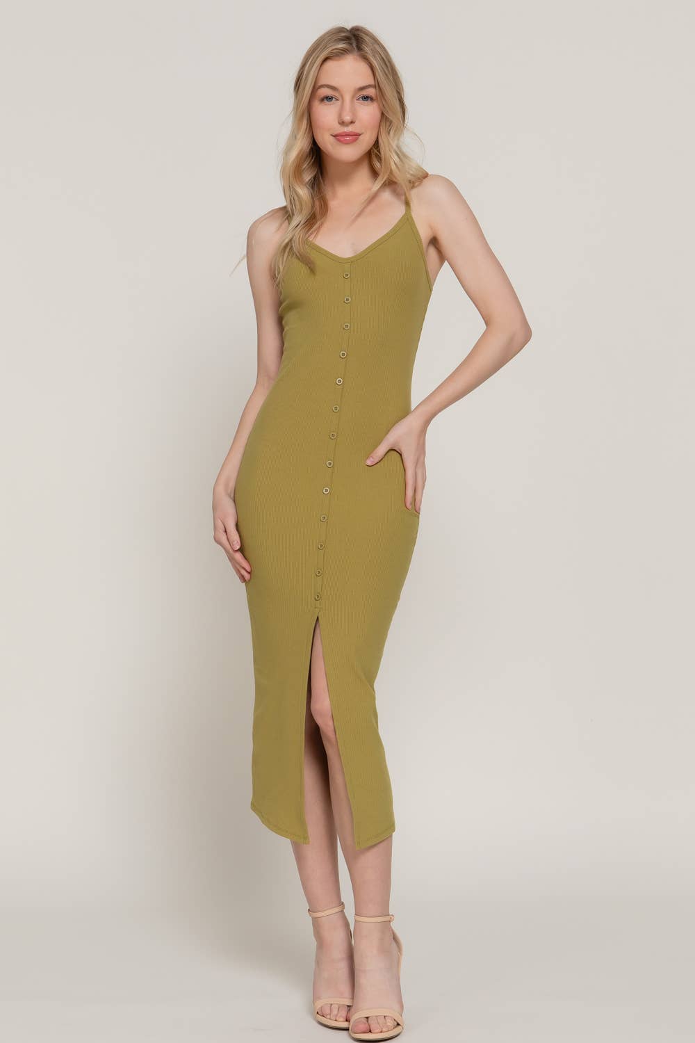 Active Basic | Active USA - Wholesale Jurk - Dames - Cami midi-jurk met knoopsluiting en rib23