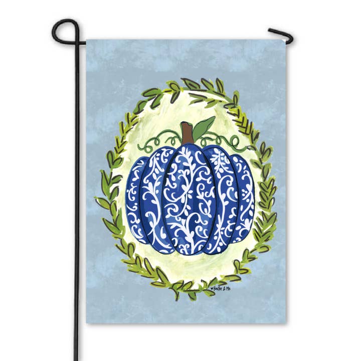 Baxter & Me - Wholesale Flag - Blue Chinoiserie Pumpkin Garden Flag1