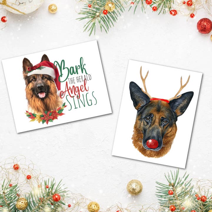 German Shepherd Dog Hand Drawn Holiday Christmas Card for wholesale by Simply Crafty