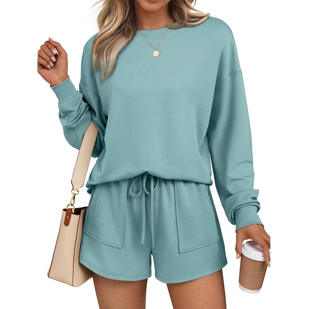 UNISHE - Wholesale Top & Short Set (NOT Loungewear) - Women's - Long Sleeve Sweatshirt and Shorts Fashion Casual Set MD2320