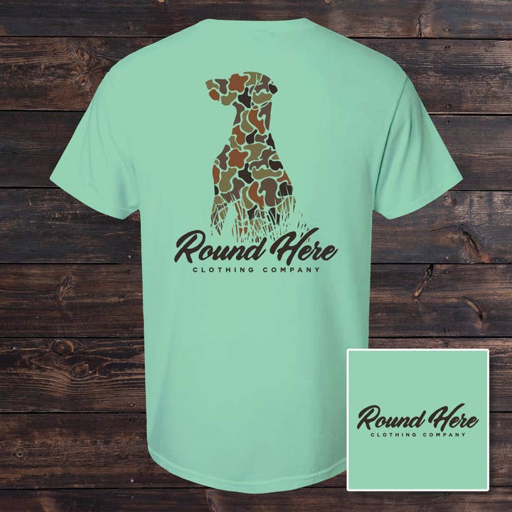 The Old North State - Wholesale Screen Printed T-Shirt - Unisex - 'Round Here Clothing Duck Camo Dog