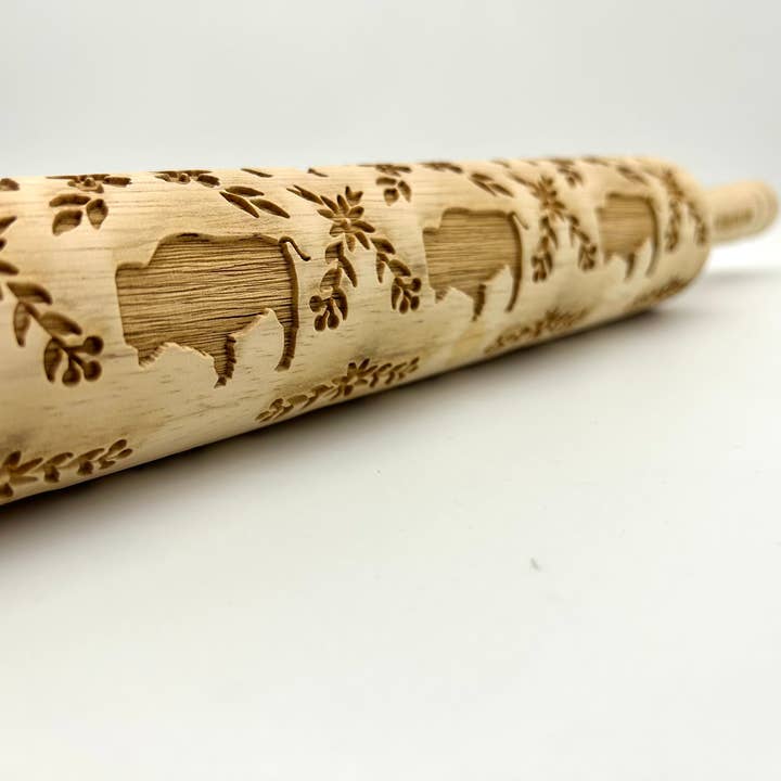 Sweet Rolling Pins - Wholesale Rolling pin - Embossed Buffalo With Flowers Rolling Pin – Baking1
