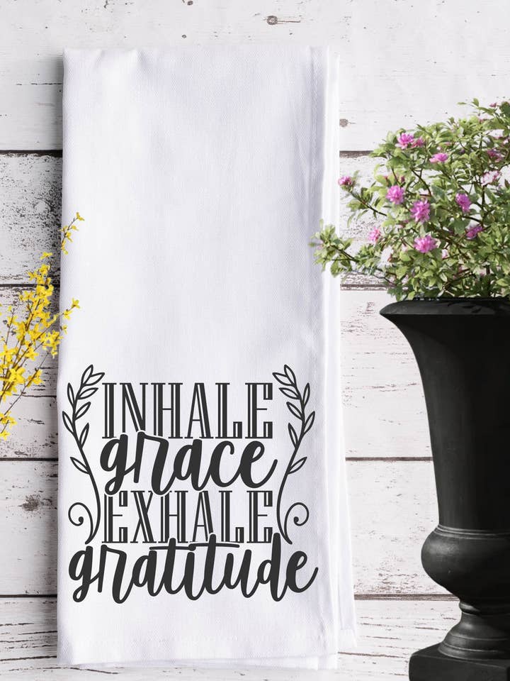 In All Things Give Thanks Cotton Tea Towel for wholesale by Thecraftyshop, NORESERVATIONNEEDED, Glam