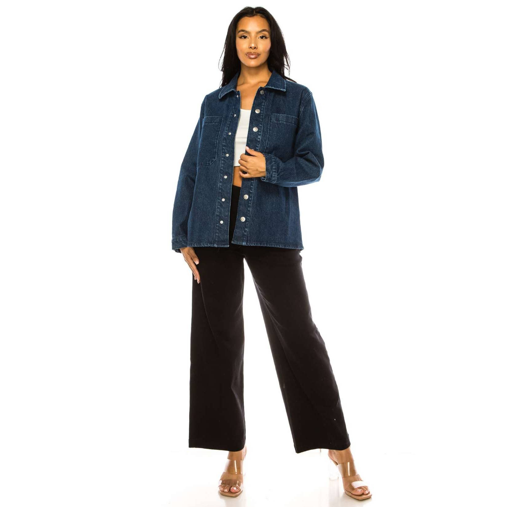 SHIR-KET WITH SNAP BUTTON  DARK WASH DENIM JACKET  for wholesale on Faire2