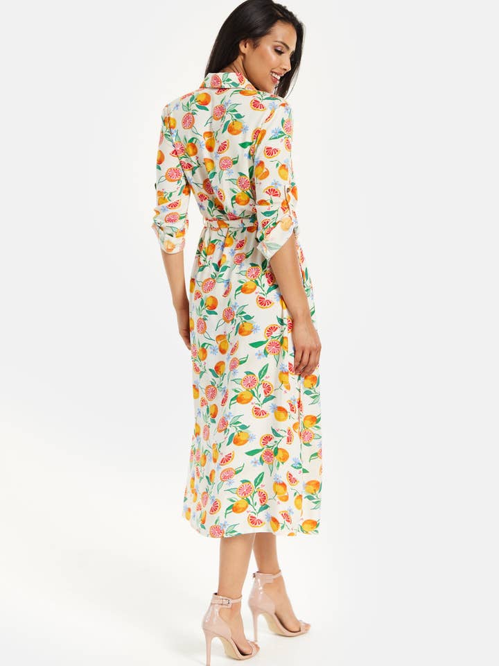Multi coloured Liquorish Fruit Print Button Through Shirt Dress for wholesale on Faire7