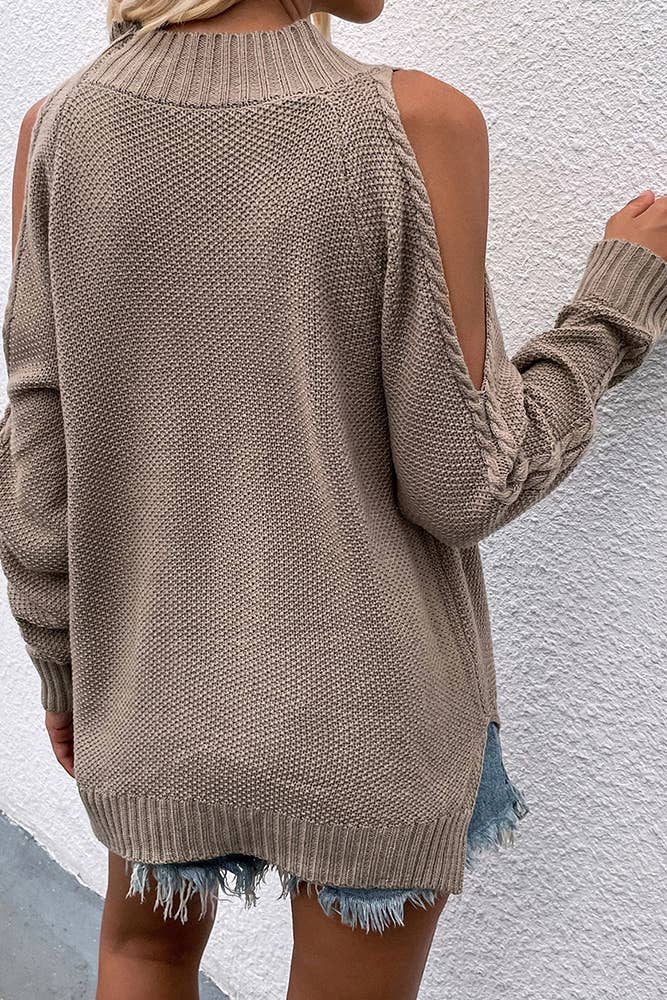 UNISHE - Wholesale Knit Sweater - Women's - TOPW897 Cold Shoulder Knit O-neck Sweater1