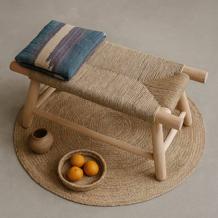 High crafty - Wholesale Bench - Handwoven Moroccan Straw Bench – Eco-Friendly Palm Leaf & Le6