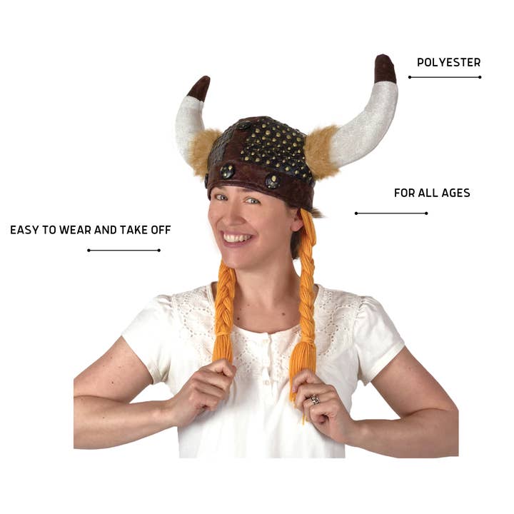 European Heritage Gifts - Wholesale Costume - Women's - Viking Costume Black Cloth Helmet Hat with Braids