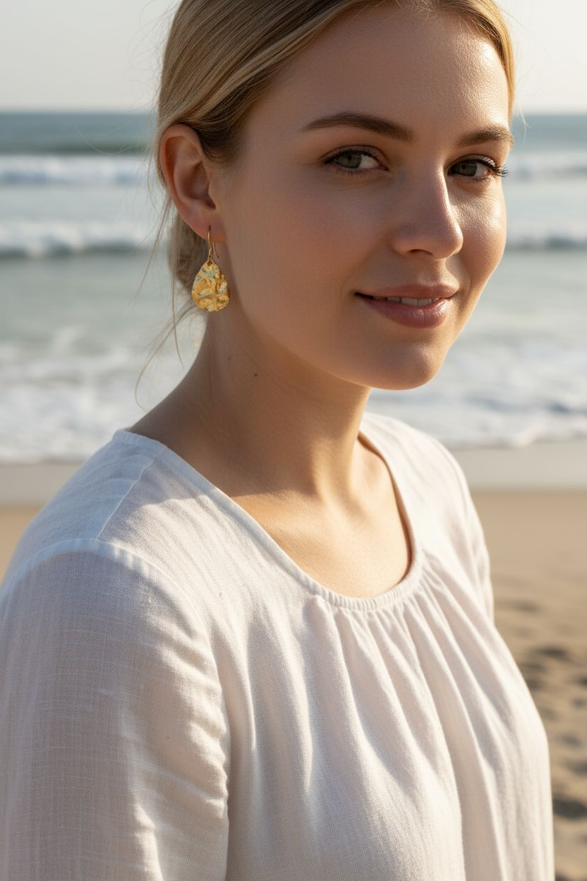 L'atelier du 6 - Wholesale Dangle Earrings - Wrinkled earrings in stainless gold steel.3