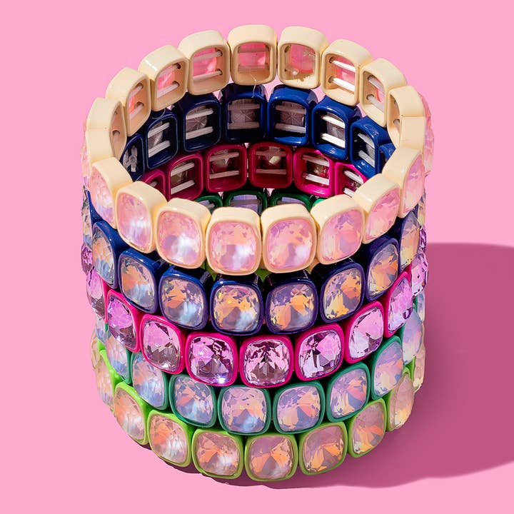 Enamel Stretch Bracelet - Large Rectangle Stones - Layla for wholesale by Taylor Elliott Designs
