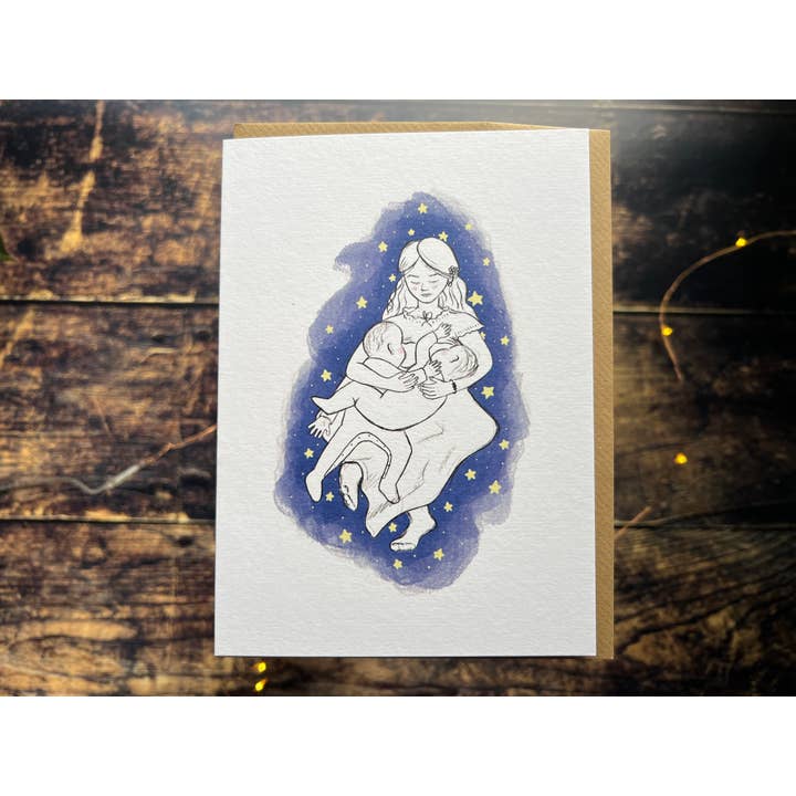 Tandem Breastfeeding Greetings Card | Digital art for wholesale by Georgina Doodles