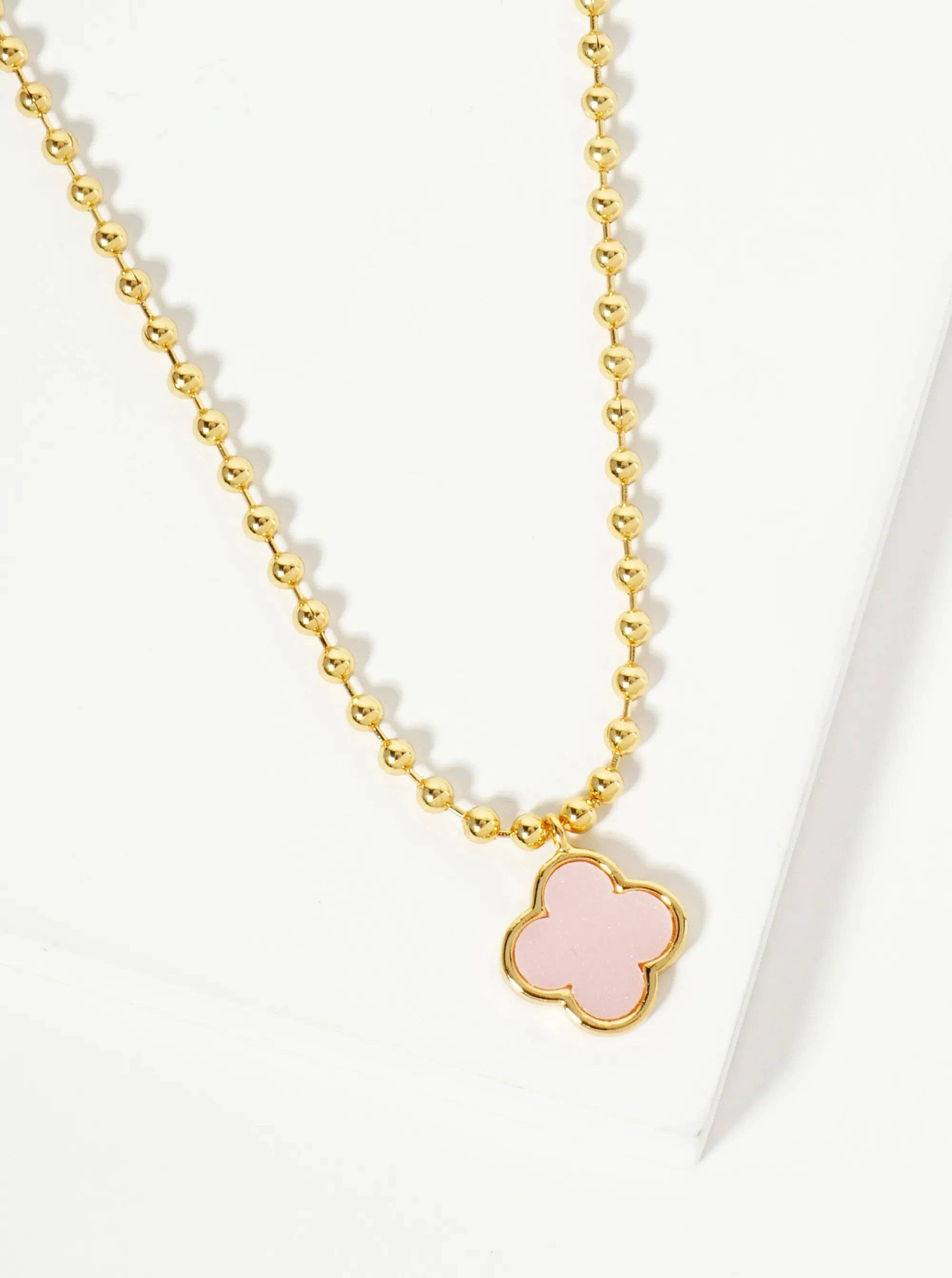 Wild Honey - Wholesale Pendant/Charm Necklace - 18K Gold Dipped 12Mm Quatrefoil Pendant Ball Chain Necklace2