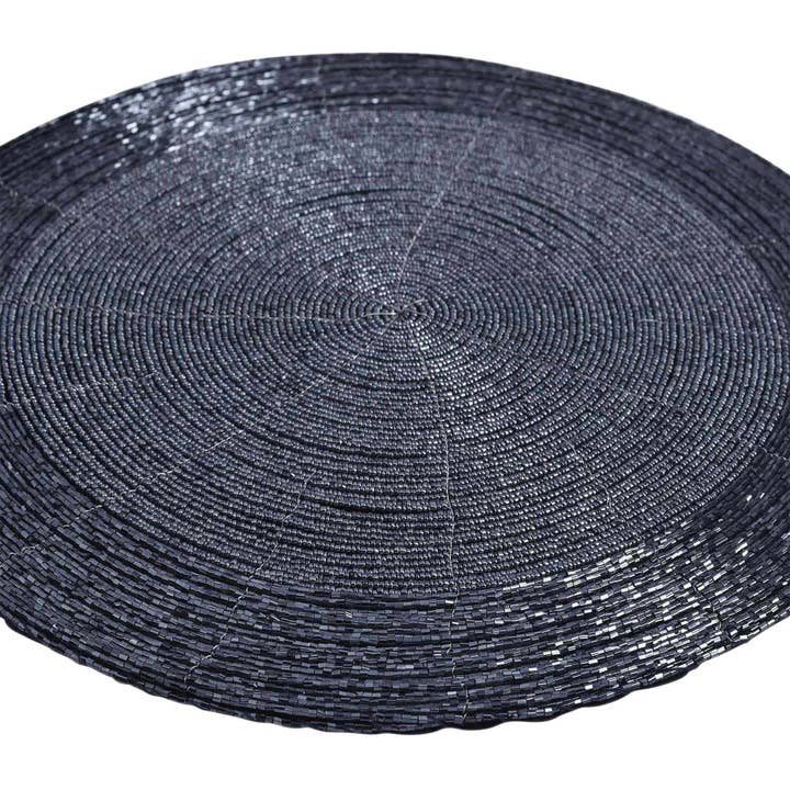 Glass Beaded Placemat in Dark Luster Blue Two-Tone, Set of 4 for wholesale on Faire