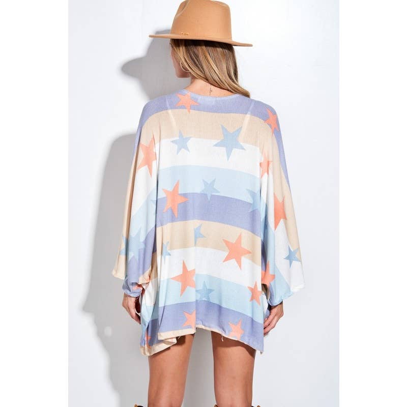 Phil Love – Engroshandel Kimono - Dame – Sommerstjerneprint kimono cardigan med løs pasform10