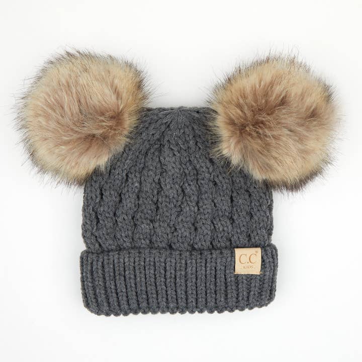 Truly Contagious - Wholesale Beanie - Kids - CC Kids Double Fur Pom Beanie ( KIDS-2055 ) ( HAT-2055 )