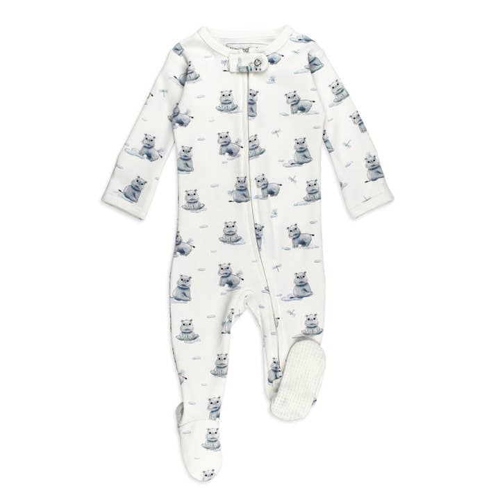 Baby Hippo | Organic Zipper Footie for wholesale by L'ovedbaby