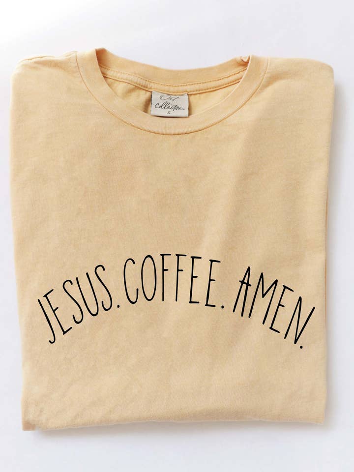 Haut graphique en tissu minéral délavé JESUS COFFEE AMEN pour la vente par OAT COLLECTIVE