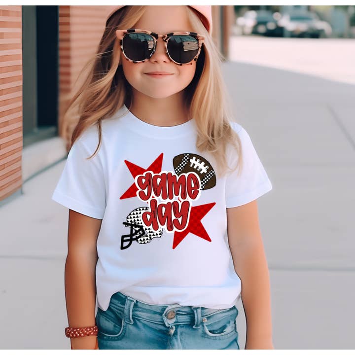 T-shirt rouge de football pour enfants pour le jour du match pour la vente par Under The Lights Designs