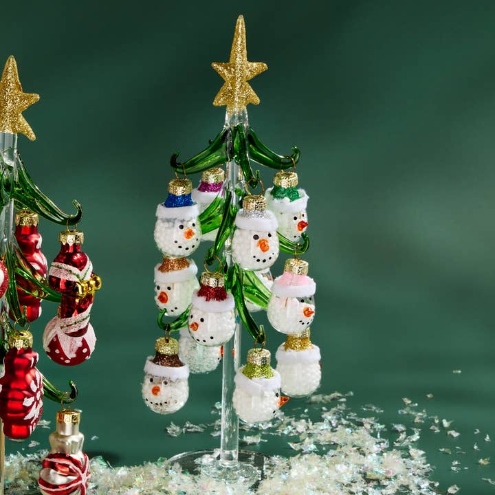 Mini Glass Christmas Tree w/ Snowman Ornaments for wholesale by RCS Gifts
