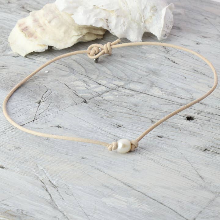 Bitty Pearl Leather Choker for wholesale by Cape Cod Chokers