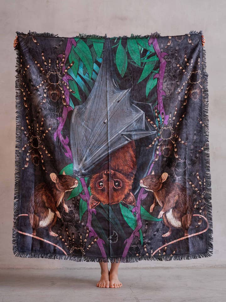 Spooky Season - Fruit Bat - Chenille Tapestry with Tassels for wholesale by Eagle Rock Werkshop®