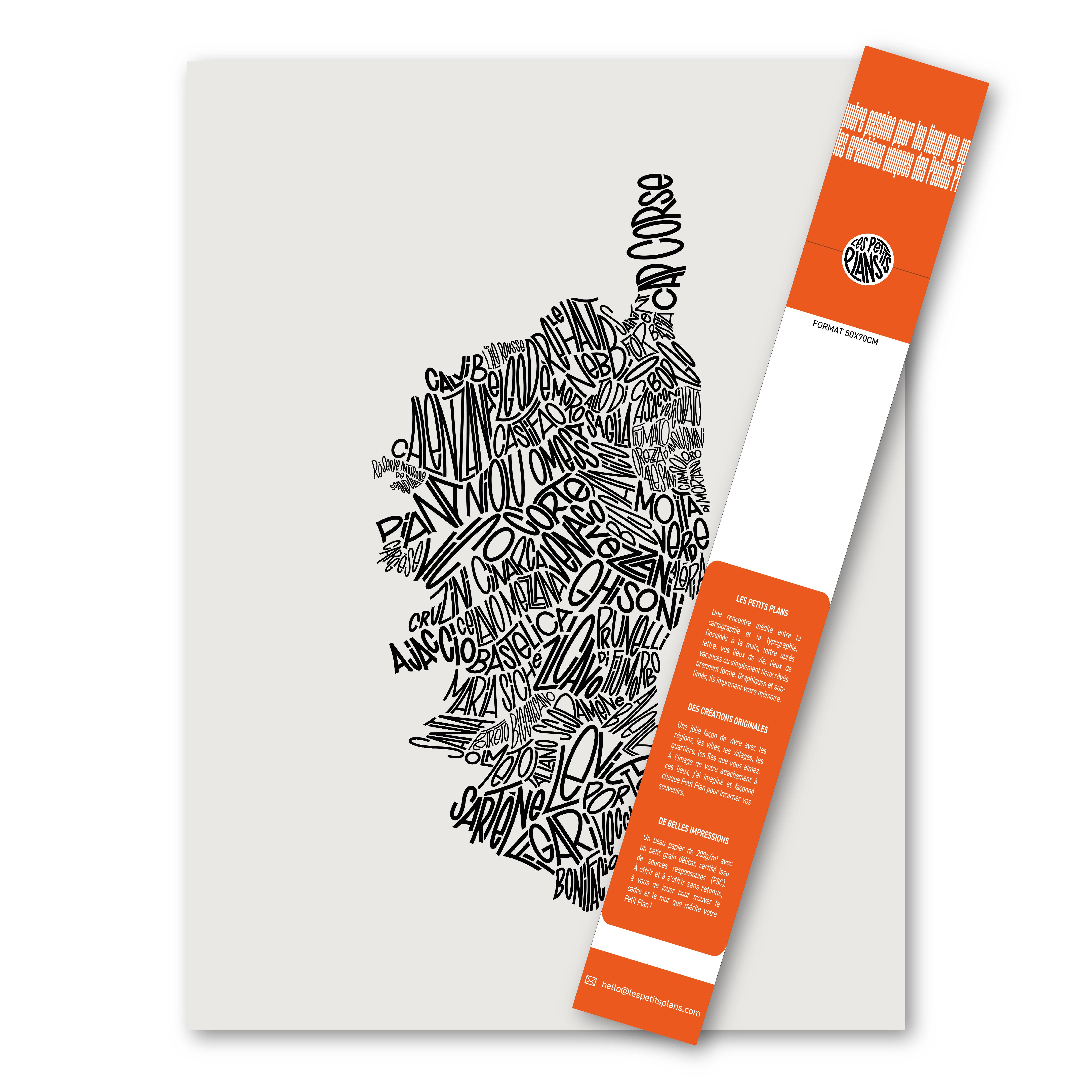 Les Petits Plans - Venta al por mayor Pósteres - Póster de Córcega con nombres de ciudades y regiones9