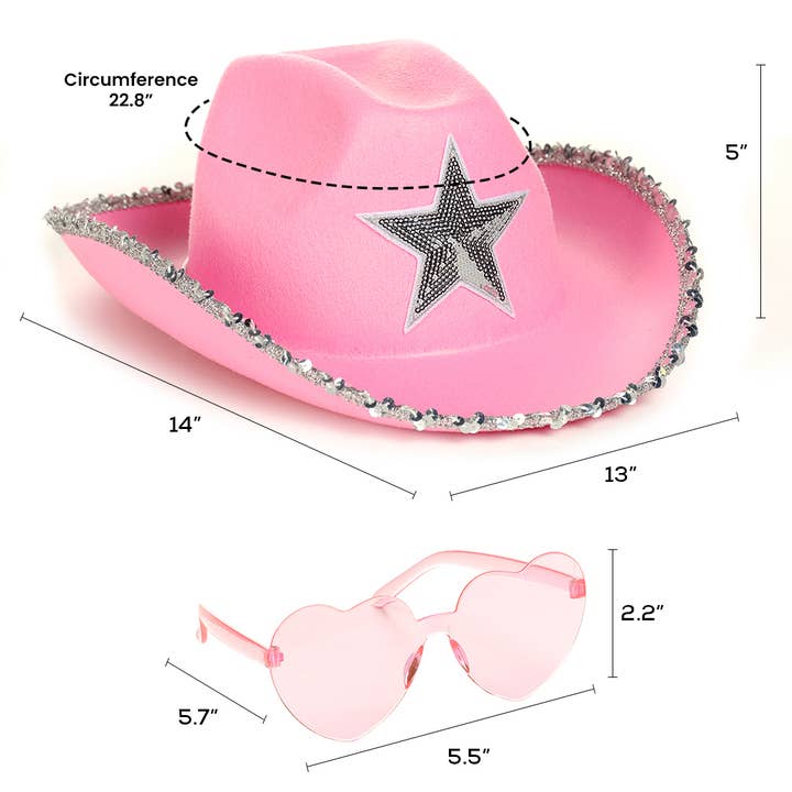 Funcredible - Wholesale Cowboy Hat - Women's - Pink Cowgirl Hat with Heart Glasses - Pink Cowboy Hat1