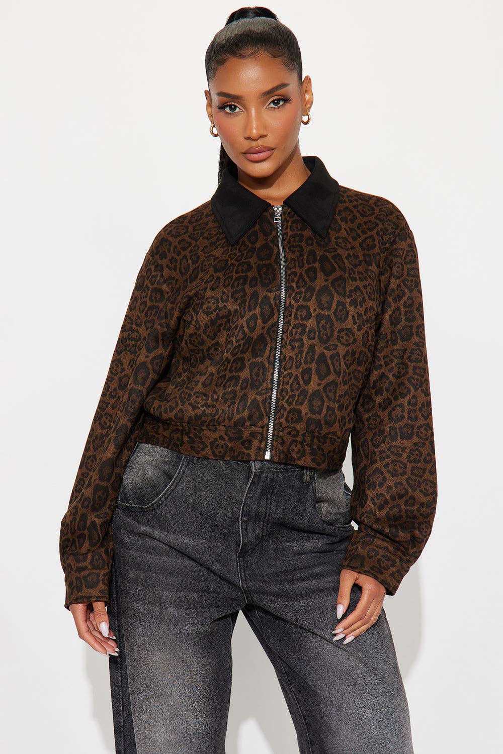 LEOPARD PRINT ZIP-UP JACKET for wholesale on Faire