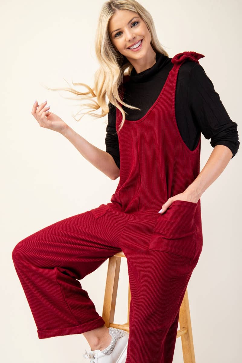 Celeste Clothing – Großhandel Jumpsuit – Damen – Plus-Size verstellbarer Rippen-Overall mit Fronttaschen - CP4387337