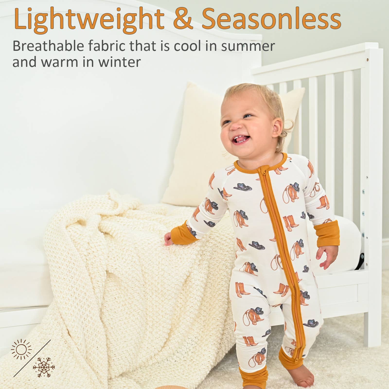 LollyBanks - Wholesale Sleepsuit - Baby - Life Is Better In Boots  Baby Bamboo Pajamas, 2-Way Zipper3