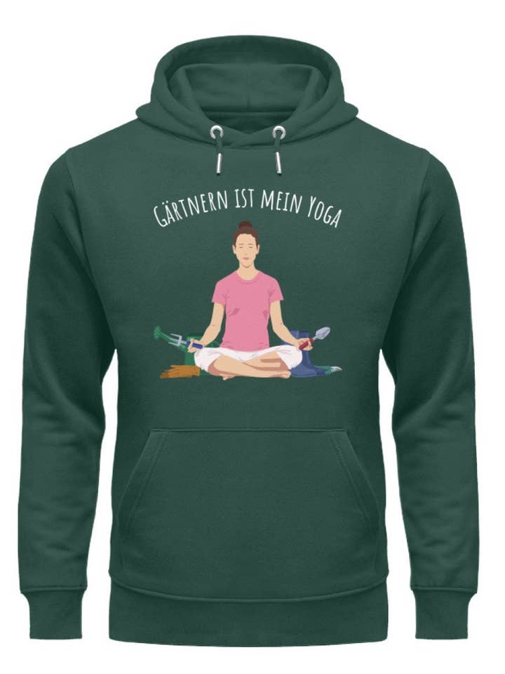 Havearbejde er min yoga - premium økologisk hættetrøje for engroshandel hos GARTENFAN