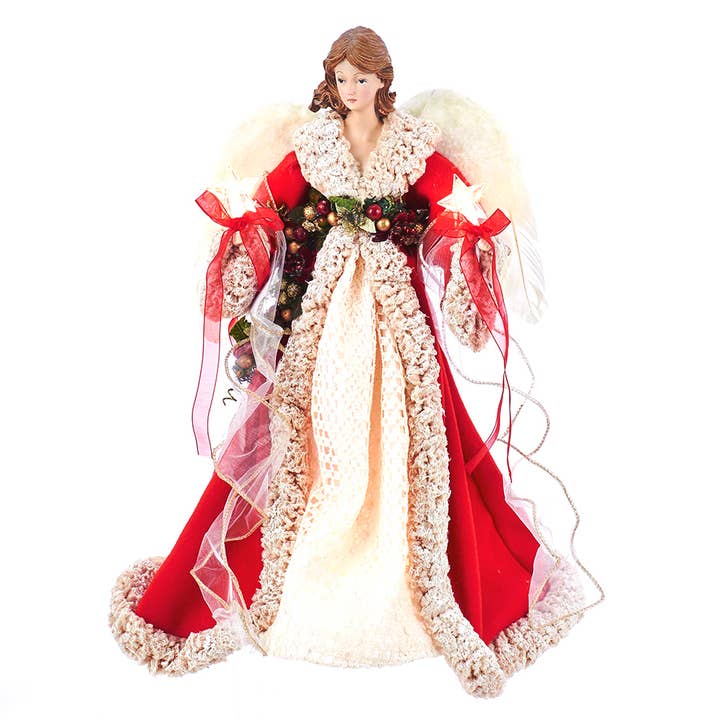 UL 10 Light 16" Red/Ivory Angel Tree Topper for wholesale by Kurt S. Adler, Inc.