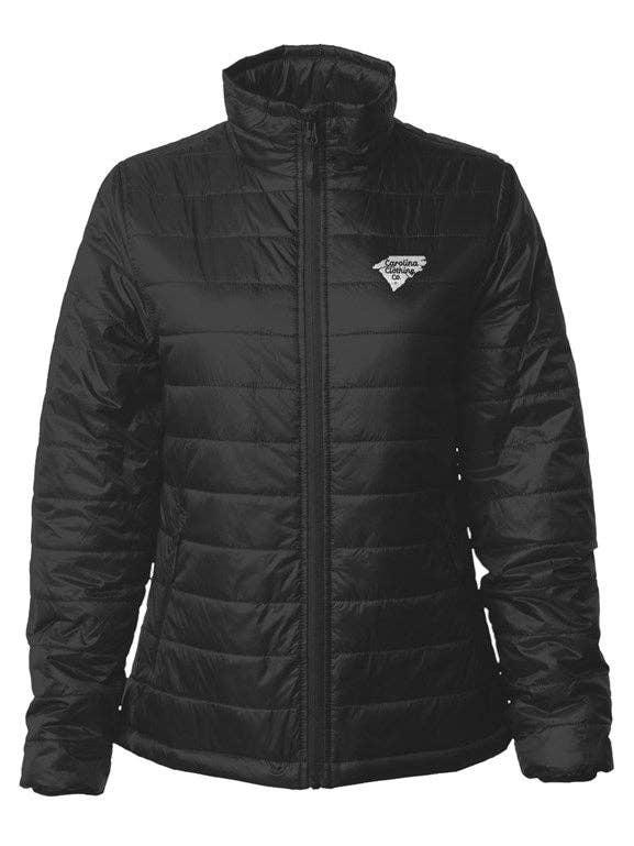 circa 1711 logo women's puffer jacket for wholesale by Shop Carolina Clothing Co.