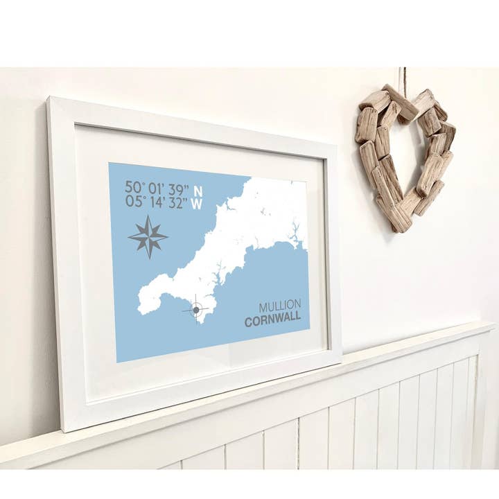 Mullion Coastal Map Print for wholesale by SeaKisses