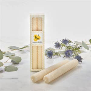 BlueBee Pure Beeswax Candles Bulk for Home - 40pcs Tall Thin Taper Candles  + 2 Holders, Honey Scent, Smokeless, Long-Burn, All Natural for Church