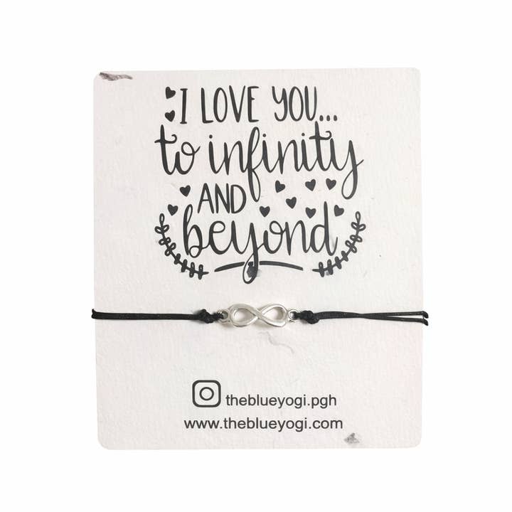 Infinite Love Adjustable charm bracelet on a Plantable paper for wholesale by The Blue Yogi
