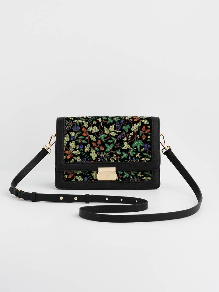 Cathy Black Embroidered Fold Over Bag - UK, US & EU for wholesale by Fable England