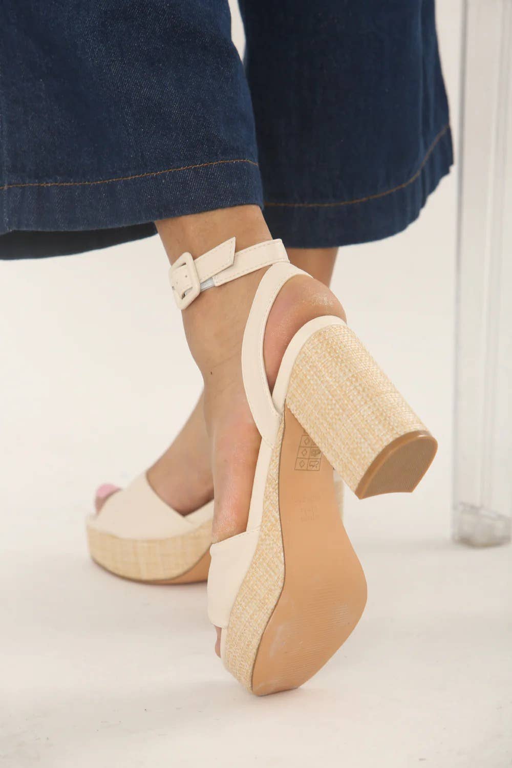 CREAM LOW PLATFORM RAFFIA BLOCK HEELS for wholesale on Faire5